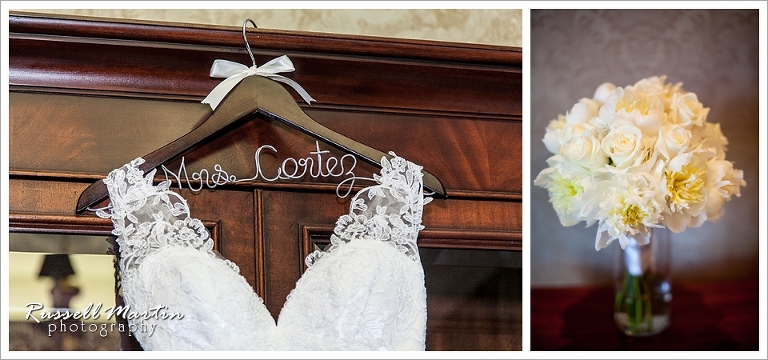 Golden Ocala Wedding, dress, flowers, hanger