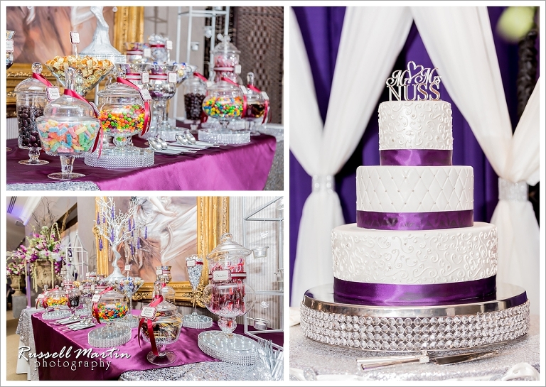 Golden Ocala Wedding Reception Décor, Candy Bar, Wedding Cake
